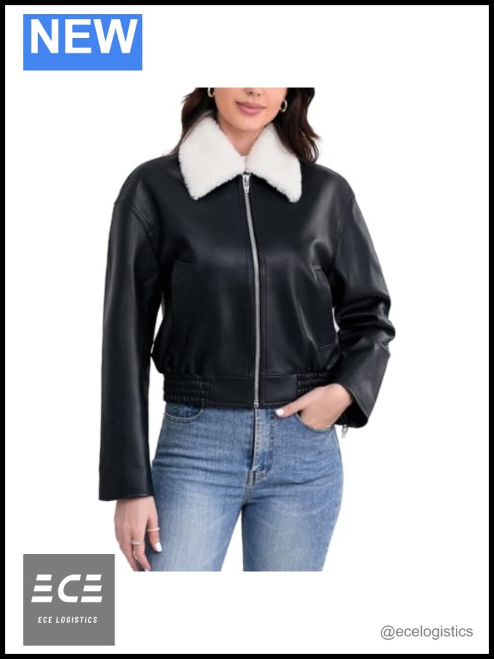 Cropped Real Leather Bomber Jacket Removable Faux Fur Collar Moto Biker Zip Up